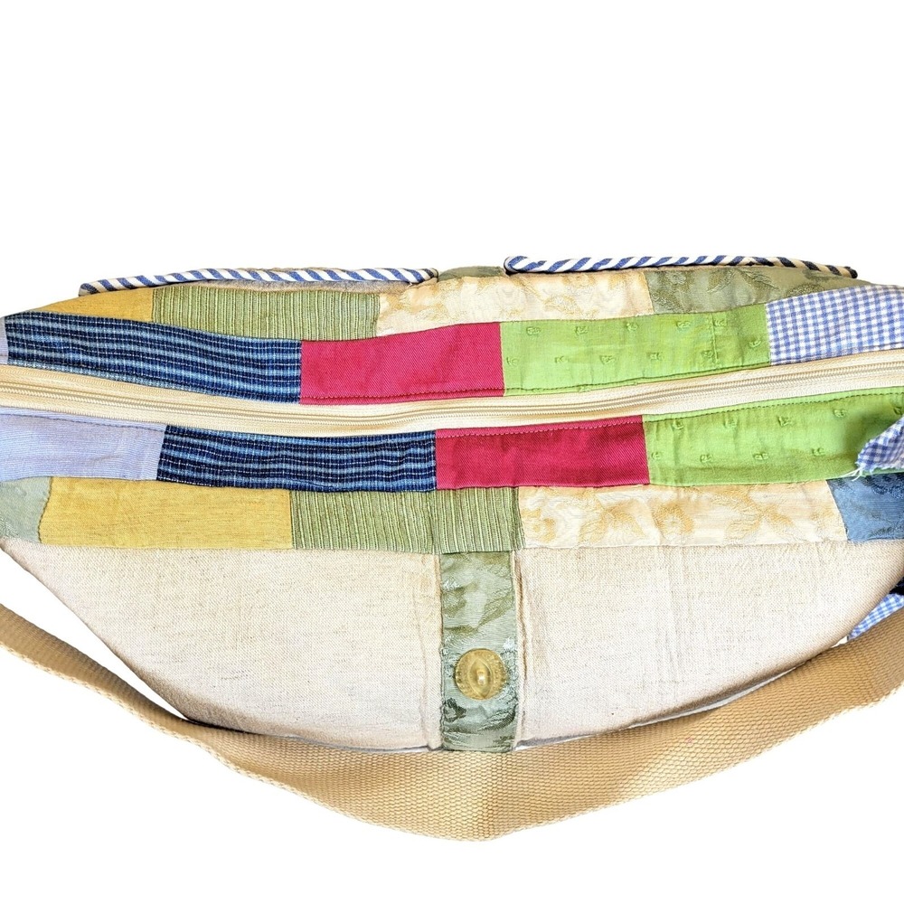 Handmade‎ Grannycore Patchwork Shoulder Bag Embroidered Floral Pockets Buttons - Picture 12 of 16